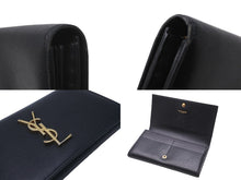 画像をギャラリービューアに読み込む, YVES SAINT LAURENT イヴ サンローラン エンブローブ ウォレット 長財布 ブラック エンボスレザー ゴールド金具 美品 中古 61908 