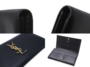 YVES SAINT LAURENT イヴ サンローラン エンブローブ ウォレット 長財布 ブラック エンボスレザー ゴールド金具 美品 中古 61908 