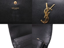 画像をギャラリービューアに読み込む, YVES SAINT LAURENT イヴ サンローラン エンブローブ ウォレット 長財布 ブラック エンボスレザー ゴールド金具 美品 中古 61908 