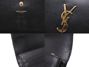 YVES SAINT LAURENT イヴ サンローラン エンブローブ ウォレット 長財布 ブラック エンボスレザー ゴールド金具 美品 中古 61908 