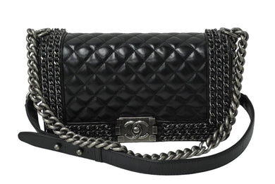 CHANEL シャネル ショルダーバッグ マトラッセ ボーイシャネル チェーン 23番台 ブラック レザー ヴィンテージシルバー金具 中古 61924