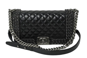 CHANEL シャネル ショルダーバッグ マトラッセ ボーイシャネル チェーン 23番台 ブラック レザー ヴィンテージシルバー金具 中古 61924