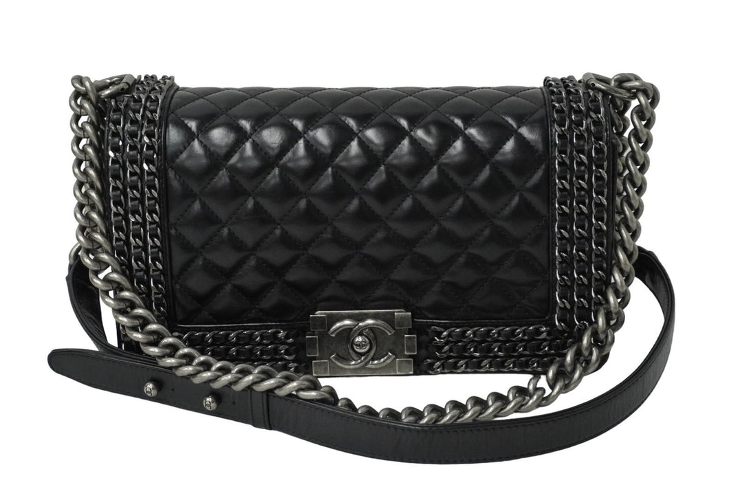 CHANEL シャネル ショルダーバッグ マトラッセ ボーイシャネル チェーン 23番台 ブラック レザー ヴィンテージシルバー金具 中古 61924