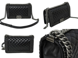 CHANEL シャネル ショルダーバッグ マトラッセ ボーイシャネル チェーン 23番台 ブラック レザー ヴィンテージシルバー金具 中古 61924