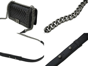 CHANEL シャネル ショルダーバッグ マトラッセ ボーイシャネル チェーン 23番台 ブラック レザー ヴィンテージシルバー金具 中古 61924
