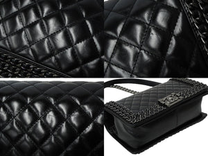 CHANEL シャネル ショルダーバッグ マトラッセ ボーイシャネル チェーン 23番台 ブラック レザー ヴィンテージシルバー金具 中古 61924