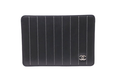 CHANEL シャネル パスポートケース ココマーク ステッチ ブラック レザー シルバー金具 フランス製 良品 中古 61929