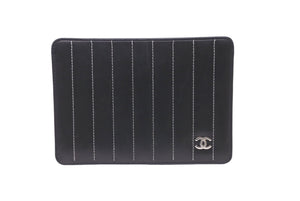 CHANEL シャネル パスポートケース ココマーク ステッチ ブラック レザー シルバー金具 フランス製 良品 中古 61929