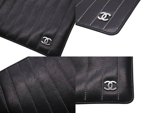 CHANEL シャネル パスポートケース ココマーク ステッチ ブラック レザー シルバー金具 フランス製 良品 中古 61929