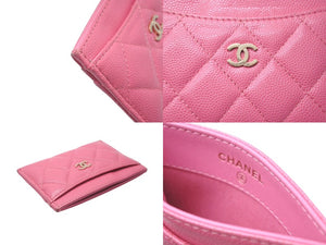 CHANEL シャネル カードケース パスケース 名刺入れ 29番台 ココマーク キャビアスキン ピンク ゴールド金具 美品 中古 61931