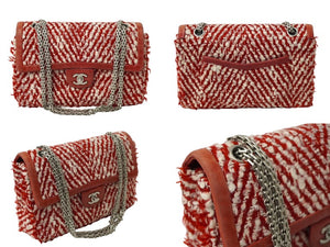 CHANEL シャネル ショルダーバッグ ツイード チェーン ショルダーバッグ 6番台 レッド ホワイト ココマーク ロゴ 良品 中古 61934