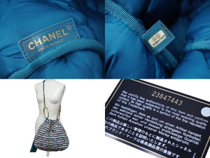 CHANEL シャネル 巾着型 2WAY ショルダーバッグ ココマーク 23番台 ブルー系 ツイード レザー ゴールド金具 美品 中古 61947