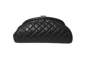 極美品 CHANEL シャネル マトラッセ がま口 クラッチバッグ ポーチ 11番台 ブラック ラムスキン シルバー金具 中古 61948