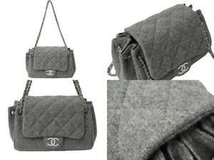 CHANEL シャネル チェーンショルダーバッグ ココマーク マトラッセ 10番台 2006年 フェルト ウール グレー 美品 中古 61949