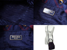 画像をギャラリービューアに読み込む, 極美品 PRADA プラダ ハンドバッグ 2WAY トライアングルロゴ ナイロン ネイビー レッドカラーステッチ 巾着 1BH038 中古 61955 