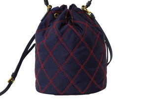 極美品 PRADA プラダ ハンドバッグ 2WAY トライアングルロゴ ナイロン ネイビー レッドカラーステッチ 巾着 1BH038 中古 61955 