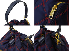 画像をギャラリービューアに読み込む, 極美品 PRADA プラダ ハンドバッグ 2WAY トライアングルロゴ ナイロン ネイビー レッドカラーステッチ 巾着 1BH038 中古 61955 