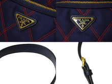 画像をギャラリービューアに読み込む, 極美品 PRADA プラダ ハンドバッグ 2WAY トライアングルロゴ ナイロン ネイビー レッドカラーステッチ 巾着 1BH038 中古 61955 