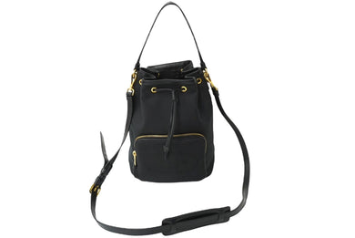 極美品 PRADA プラダ ハンドバッグ 2WAY ショルダーバッグ ジャガードロゴ ブラック キャンバス 巾着 1BH097 中古 61960