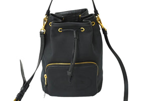 極美品 PRADA プラダ ハンドバッグ 2WAYショルダーバッグ ジャガードロゴ ブラック キャンバス巾着 1BH097 中古 61960 