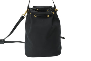 極美品 PRADA プラダ ハンドバッグ 2WAYショルダーバッグ ジャガードロゴ ブラック キャンバス巾着 1BH097 中古 61960 