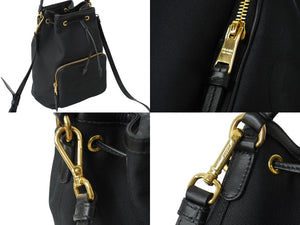 極美品 PRADA プラダ ハンドバッグ 2WAYショルダーバッグ ジャガードロゴ ブラック キャンバス巾着 1BH097 中古 61960 