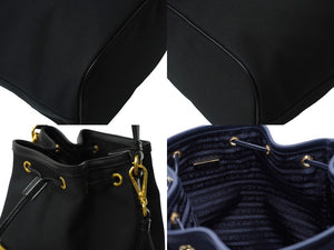 極美品 PRADA プラダ ハンドバッグ 2WAYショルダーバッグ ジャガードロゴ ブラック キャンバス巾着 1BH097 中古 61960 