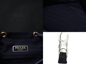 極美品 PRADA プラダ ハンドバッグ 2WAYショルダーバッグ ジャガードロゴ ブラック キャンバス巾着 1BH097 中古 61960 