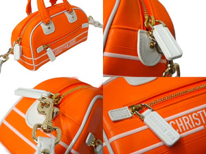 極美品 Christian Dior クリスチャンディオール 2WAYミニハンドバッグ オレンジ ホワイト レザー ラバー 中古 61963