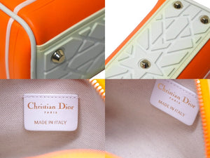 極美品 Christian Dior クリスチャンディオール 2WAYミニハンドバッグ オレンジ ホワイト レザー ラバー 中古 61963