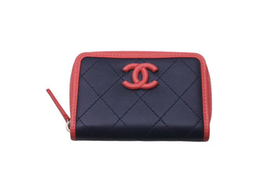極美品 CHANEL シャネル ココマーク コインケース カードケース ピンク ネイビー 27番台 レザー シルバー金具 中古 61986