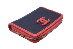 極美品 CHANEL シャネル ココマーク コインケース カードケース ピンク ネイビー 27番台 レザー シルバー金具 中古 61986