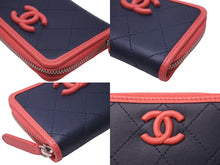Load image into Gallery viewer, 極美品 CHANEL シャネル ココマーク コインケース カードケース ピンク ネイビー 27番台 レザー シルバー金具 中古 61986