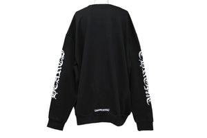 新品未使用 CHROME HEARTS クロムハーツ ネックロゴクルーネックスウェットシャツ トレーナー 袖ロゴプリント ブラック 中古 62000