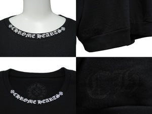 新品未使用 CHROME HEARTS クロムハーツ ネックロゴクルーネックスウェットシャツ トレーナー 袖ロゴプリント ブラック 中古 62000