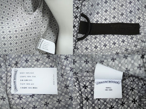 新品未使用 CHROME HEARTS クロムハーツ 長袖シャツ サイズS シルバー925 シルク ホワイト ブラック 中古 62001