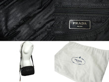 画像をギャラリービューアに読み込む, PRADA プラダショルダーバッグ トライアングルロゴ スタッズ ナイロン牛革 ブラック ブルー 1BC167 シルバー金具 美品 中古62019 