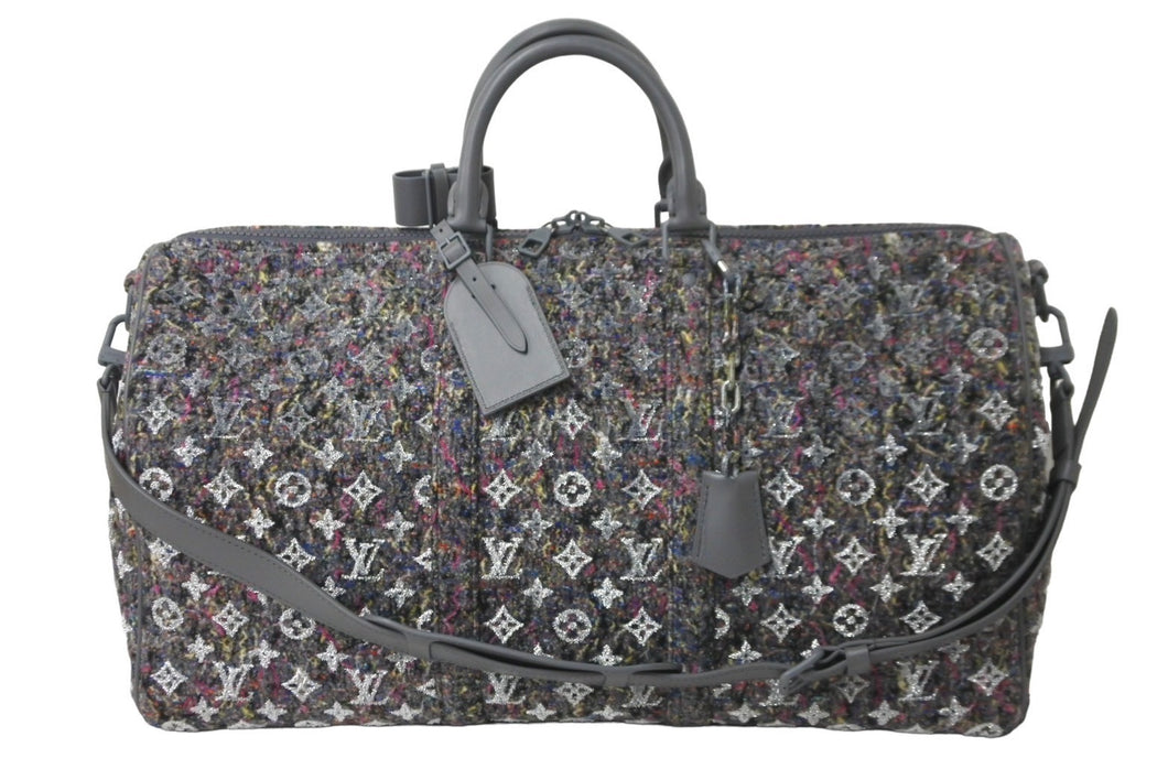 新品同様 LOUIS VUITTON ルイヴィトン M58742 キーポルバンドリエール50 リサイクルウール ツイード グレー 中古 62027