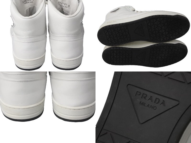 美品 プラダ PRADA スニーカー ローカット レースアップ 三角ロゴ トライアングル シューズ レディース 34.5(21.5cm相当) ホワイト  | フリマアプリ ラクマ
