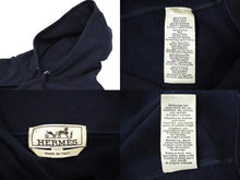 Load image into Gallery viewer, HERMES エルメス パーカー フーディー 22SS サイズXXL ホースレザーパッチ プルオーバー ネイビー コットン 美品 中古 62045