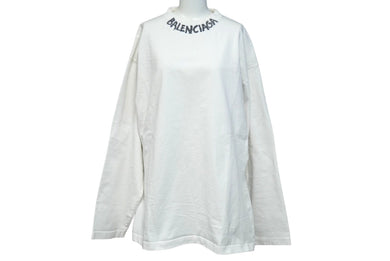 BALENCIAGA バレンシアガ 長袖Ｔシャツ 21SS サイズM モックネック ネックロゴ コットン ホワイト 646035 美品 中古 62069