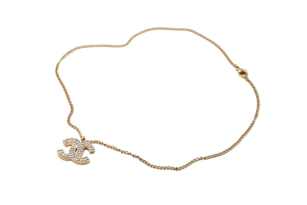 CHANEL シャネル ネックレス ココマーク 01C刻印 全長41cm ラインストーン ゴールド メタル フランス製 美品 中古 62071