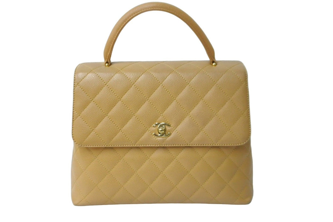 CHANEL シャネル ハンドバッグ マトラッセ ココマーク ヴィンテージ キャビアスキン ベージュ ゴールド金具 A12397 美品 中古 62104