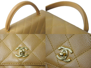 CHANEL シャネル ハンドバッグ マトラッセ ココマーク ヴィンテージ キャビアスキン ベージュ ゴールド金具 A12397 美品 中古 62104