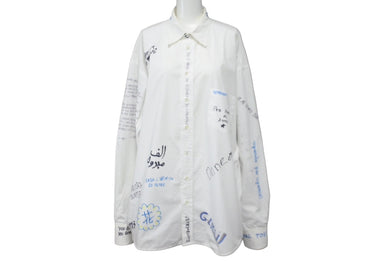 VETEMENTS ヴェトモン 19SS USS196003 ペイント総柄長袖シャツ ホワイト系 XS サイズ美品 中古 62114 