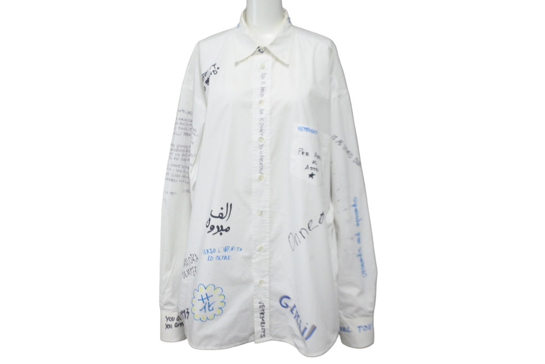 VETEMENTS ヴェトモン 19SS USS196003 ペイント総柄長袖シャツ ホワイト系 XS サイズ美品 中古 62114 