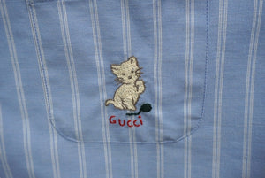 GUCCI グッチ 半袖シャツ 21SS サイズ48 ストライプ コットン ウール モヘア 刺繍 ロゴ 618920 ZAE5V 美品 中古 62117