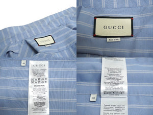 GUCCI グッチ 半袖シャツ 21SS サイズ48 ストライプ コットン ウール モヘア 刺繍 ロゴ 618920 ZAE5V 美品 中古 62117