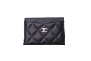 CHANEL シャネル カードケース ココマーク ランダム番台 ラムスキン キルティング ブラック バーガンディ 美品 中古 62122