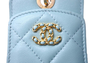 CHANEL シャネル ラゲージタグ カードケース パスケース 29番台 ココマーク ブルー ラムスキン ゴールド金具 美品 中古 62124